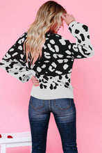 Load image into Gallery viewer, Leopard Ribbed Trim Dropped Shoulder Sweater