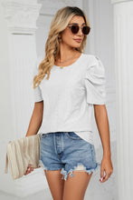 Load image into Gallery viewer, Eyelet Puff Sleeve Round Neck Blouse