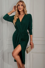 Load image into Gallery viewer, Ruched Surplice Long Sleeve Midi Dress