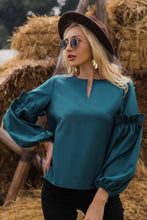Load image into Gallery viewer, Ruffled Balloon Sleeve Notched Neck Blouse
