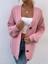 Load image into Gallery viewer, Cable-Knit Button Down Ribbed Trim Cardigan