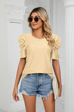 Load image into Gallery viewer, Eyelet Puff Sleeve Round Neck Blouse