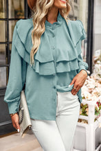 Load image into Gallery viewer, Ruffled Button-Up Puff Sleeve Blouse
