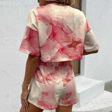 Load image into Gallery viewer, Printed Round Neck Dropped Shoulder Half Sleeve Top and Shorts Set