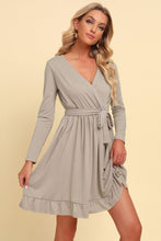 Load image into Gallery viewer, Long Sleeve Tie Waist Ruffle Hem Dress