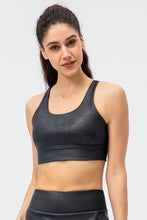 Load image into Gallery viewer, Faux Leather Double Crisscross Strap Sports Bra
