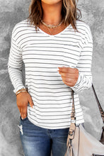 Load image into Gallery viewer, Striped V-Neck Long Sleeve Tee