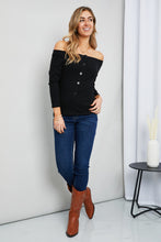 Load image into Gallery viewer, Culture Code Buttoned Off-Shoulder Ribbed Top