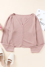 Load image into Gallery viewer, Waffle-Knit Dropped Shoulder Notched Top