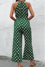 Load image into Gallery viewer, Polka Dot Grecian Wide Leg Jumpsuit