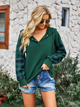 Load image into Gallery viewer, Plaid Quarter Snap Drawstring Detail Hoodie