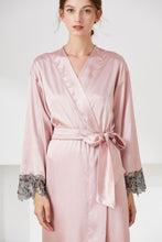 Load image into Gallery viewer, Contrast Lace Trim Belted Robe