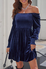Load image into Gallery viewer, Off-Shoulder Smocked Ruffle Hem Dress