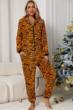 Load image into Gallery viewer, Animal Print Zip-Up Hooded Flannel Jumpsuit with Pockets
