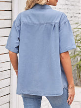 Load image into Gallery viewer, Collared Neck Short Sleeve Denim Jacket