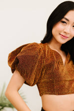 Load image into Gallery viewer, PRIVY Glitter Puff Sleeve Cropped Top