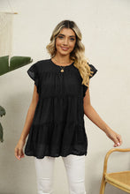 Load image into Gallery viewer, Swiss Dot Round Neck Tiered Blouse
