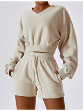 Load image into Gallery viewer, V-Neck Dropped Shoulder Sports Sweatshirt