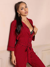 Load image into Gallery viewer, Plaid Lapel Collar Belted Jumpsuit