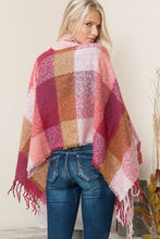 Load image into Gallery viewer, Justin Taylor Plaid High Neck Raw Hem Poncho with Fringes