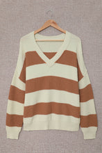 Load image into Gallery viewer, Plus Size Striped V-Neck Sweater