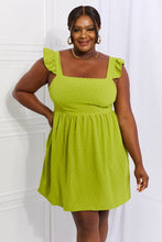 Load image into Gallery viewer, Culture Code Sunny Days Full Size Empire Line Ruffle Sleeve Dress in Lime