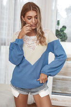 Load image into Gallery viewer, Color Block Spliced Lace Waffle-Knit Top