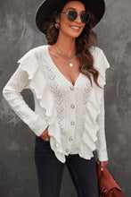 Load image into Gallery viewer, Button Front Ruffle Trim V-Neck Cardigan