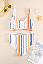 Load image into Gallery viewer, Multicolor Striped Scoop Neck Tankini Set