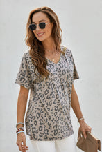 Load image into Gallery viewer, Leopard V-Neck T-Shirt with Side Slit