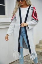 Load image into Gallery viewer, Double Take Geometric Fringe Hem Open Front Duster Cardigan