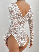 Load image into Gallery viewer, V-Neck Long Sleeve Lace Trim Bodysuit