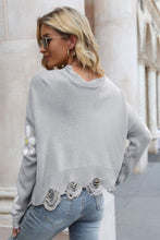 Load image into Gallery viewer, Flower Distressed Ribbed Trim Sweater