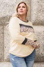Load image into Gallery viewer, Plus Size Leopard Contrast Long Sleeve Top