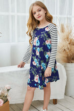 Load image into Gallery viewer, Girls Floral Striped Raglan Sleeve Dress