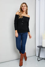 Load image into Gallery viewer, Culture Code Buttoned Off-Shoulder Ribbed Top