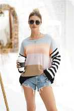 Load image into Gallery viewer, Striped Ribbed Trim Bell Sleeve Sweater