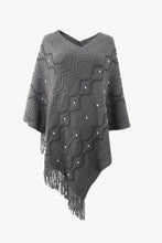 Load image into Gallery viewer, Pearl Trim V-Neck Fringe Hem Poncho