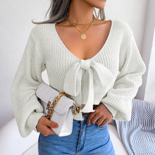 Load image into Gallery viewer, Tie-Front Rib-Knit Cropped Sweater