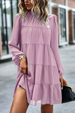 Load image into Gallery viewer, Tied Ruffle Collar Puff Sleeve Mini Dress