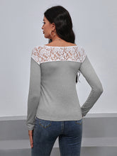 Load image into Gallery viewer, Lace Trim Long Sleeve Round Neck Tee