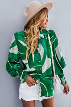 Load image into Gallery viewer, Printed Lantern Sleeve Button-Up Shirt