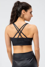 Load image into Gallery viewer, Faux Leather Double Crisscross Strap Sports Bra