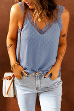 Load image into Gallery viewer, Swiss Dot Lace Trim V-Neck Tank