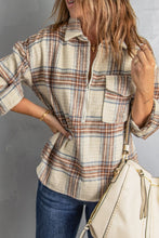 Load image into Gallery viewer, Plaid Half-Zip Collared Curved Hem Sweatshirt