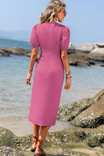 Load image into Gallery viewer, Surplice Neck Ruched Puff Sleeve Dress