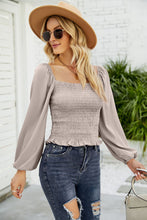 Load image into Gallery viewer, Frill Hem Smocked Balloon Sleeve Blouse
