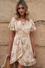 Load image into Gallery viewer, Tie Waist Surplice Neck Pom-Pom Trim Dress