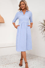 Load image into Gallery viewer, Plaid Collared Neck Midi Dress