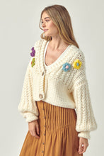 Load image into Gallery viewer, Petal Dew Flower Detail Button Front V-Neck Cardigan